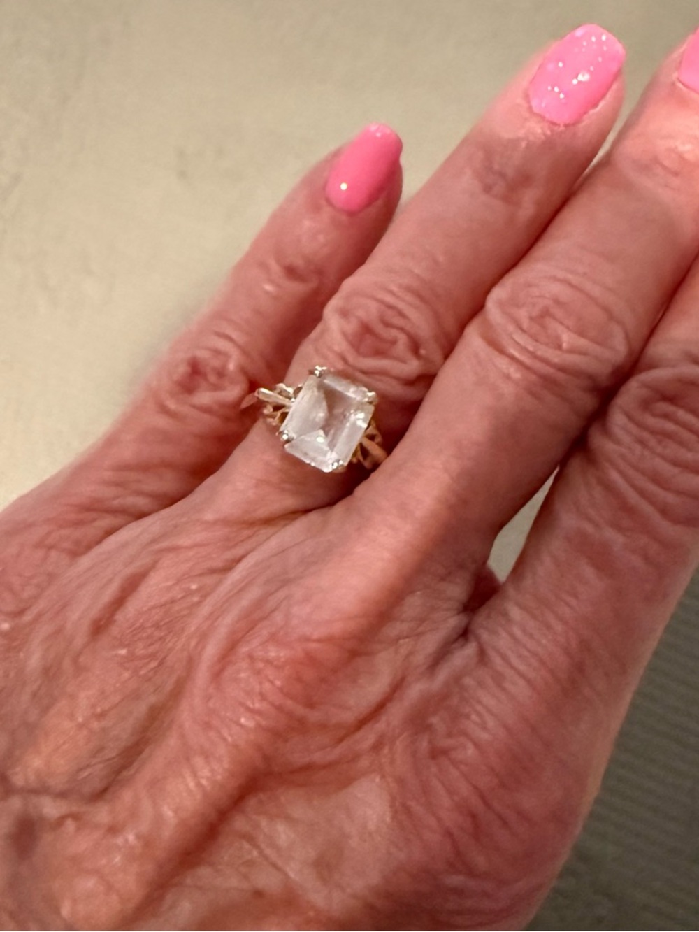 Vintage 14KT Gold Ring with Clear Quartz Emerald-Cut Stone